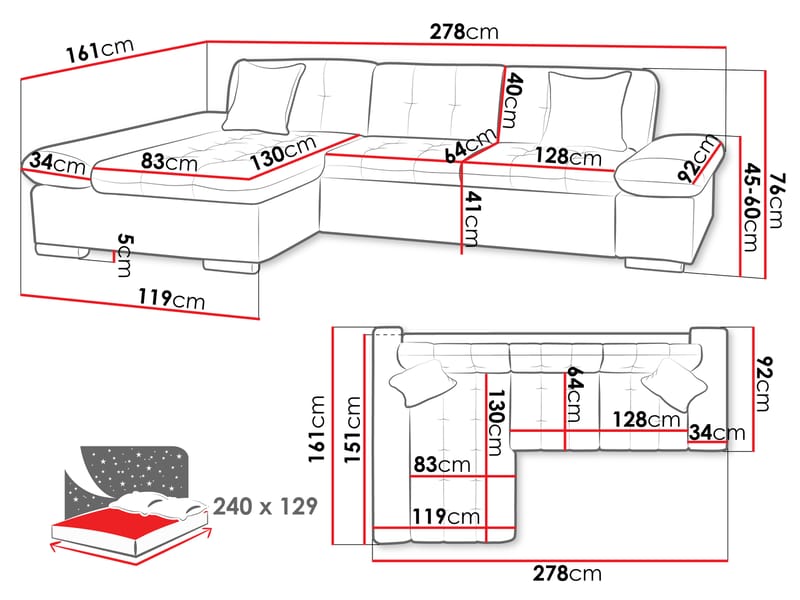 Djerra Bäddsoffa med Divan 3-sits - Brun - Möbler - Soffa - Bäddsoffa