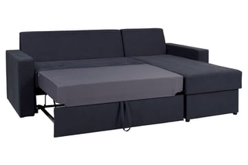 Domino 3-sits Hörnsoffa L-formad Bäddbar 140x200 cm med Förvaring i Tyg - Grå - Möbler - Soffa - Bäddsoffa