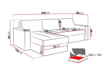 Domino 3-sits Hörnsoffa L-formad Bäddbar 140x200 cm med Förvaring i Tyg - Grå - Möbler - Soffa - Bäddsoffa
