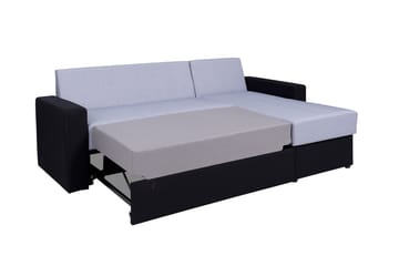 Domino 3-sits Hörnsoffa L-formad Bäddbar 140x200 cm med Förvaring i Tyg - Grå - Möbler - Soffa - Bäddsoffa