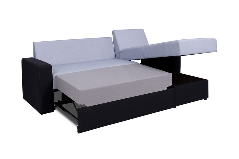 Domino 3-sits Hörnsoffa L-formad Bäddbar 140x200 cm med Förvaring i Tyg - Grå - Möbler - Soffa - Bäddsoffa