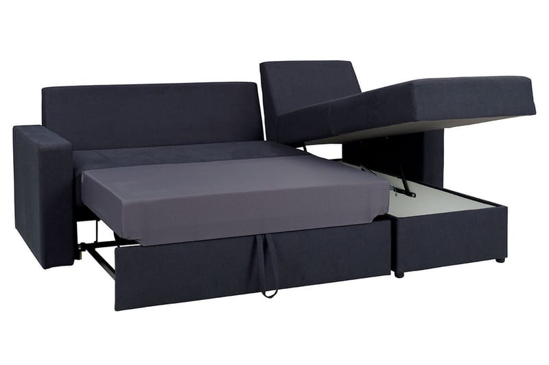 Domino 3-sits Hörnsoffa L-formad Bäddbar 140x200 cm med Förvaring i Tyg - Grå - Möbler - Soffa - Bäddsoffa