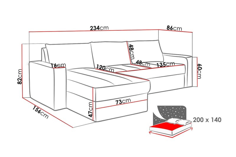 Domino Divanbäddsoffa 234x156x82 cm - Blå/Grå - Möbler - Soffa - Bäddsoffa
