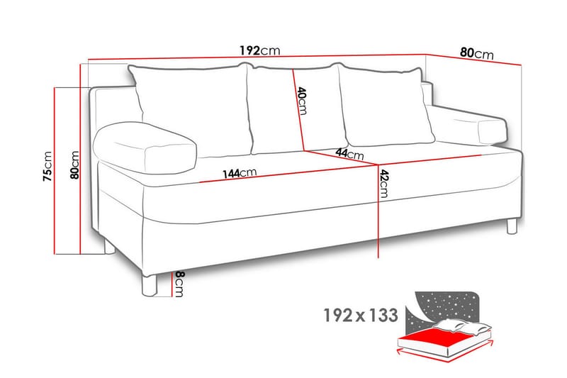 Dover Bäddsoffa 192x80x80 cm - Blå - Bäddsoffa - Bäddsoffa 3 sits