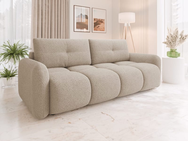 Durven 3-sits Bäddsoffa 160x200 cm med Förvaring i Bouclé - Beige - Möbler - Soffa - Bäddsoffa