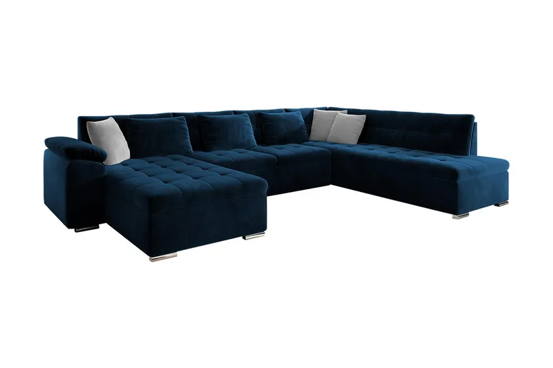 Dynir 3-sits Vänstervänd L-formad Bäddsoffa med Divan i Sammet, Mörkblå