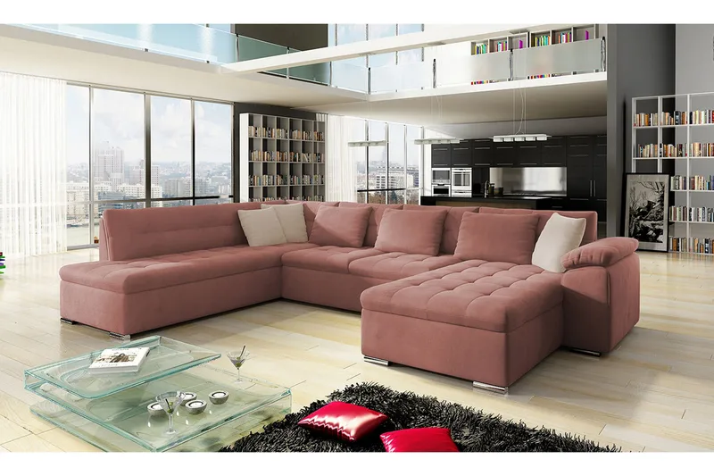 Dynir 4-sits Bäddsoffa i Sammet, Rosa