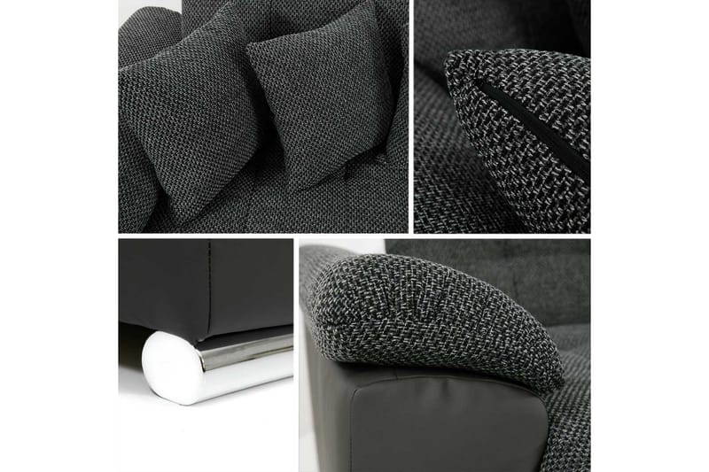 Dynir 4-sits Bäddsoffa - Svart/Grå - Bäddsoffa - Bäddsoffa divan - Skinnsoffor - Sammetssoffa