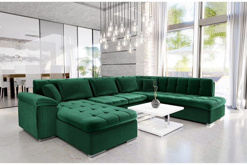 Dynir 4-sits Vänster Knappad Bäddsoffa med Förvaring i Sammet - Grön - Möbler - Soffa - Bäddsoffa