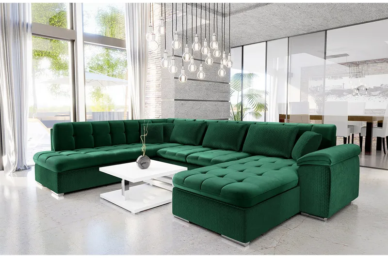 Dynir 6-sits Högervänd U-formad Bäddsoffa 125x290 cm med Förvaring i Sammet - Grön - Möbler - Soffa - Bäddsoffa