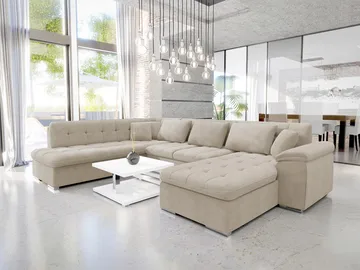 Dynir 6-sits Vänstervänd Bäddsoffa 125x290 cm med Förvaring i Tyg - Beige - Möbler - Soffa - Bäddsoffa