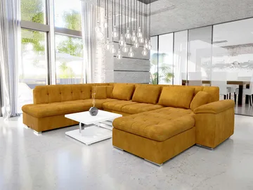 Dynir 6-sits Vänstervänd U-formad Bäddsoffa 125x290 cm med Förvaring i Tyg - Gul - Möbler - Soffa - Bäddsoffa