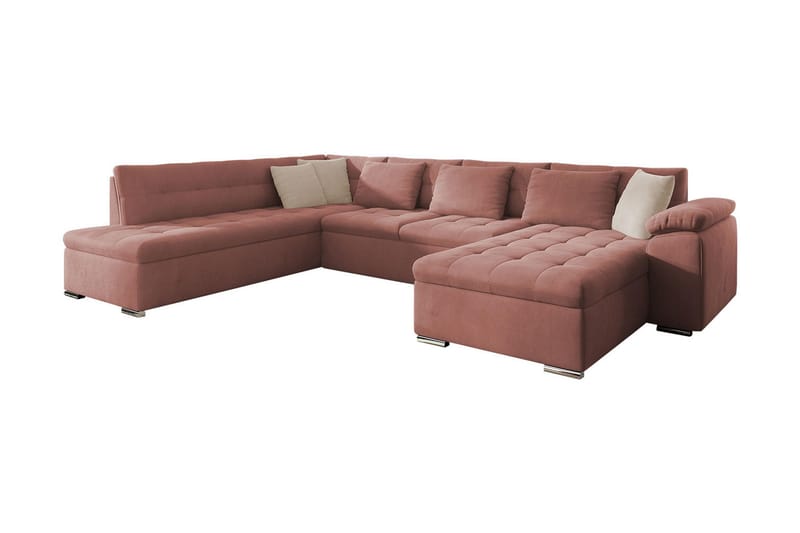 Dynir Bäddsoffa m. Divan och Schäslong 4-sits med Förvaring - Rosa - Bäddsoffa - Bäddsoffa divan