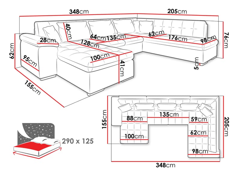 Dynir Bäddsoffa med Divan och Schäslong 5-sits - Brun - Möbler - Soffa - Bäddsoffa