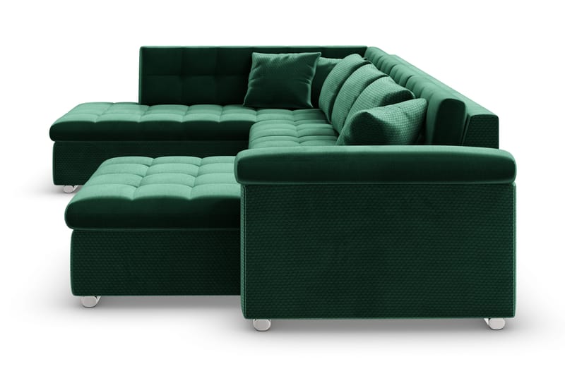 Dynir Högervänd U-formad Bäddsoffa 125x290 cm med Förvaring i Sammet - Grön - Möbler - Soffa - Bäddsoffa