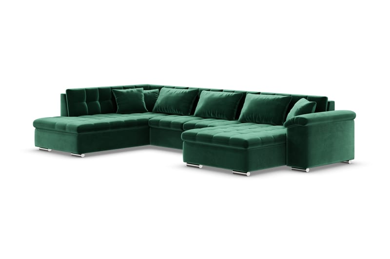 Dynir Högervänd U-formad Bäddsoffa 125x290 cm med Förvaring i Sammet - Grön - Möbler - Soffa - Bäddsoffa