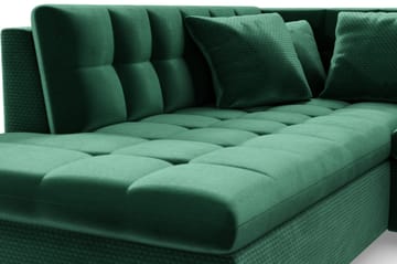 Dynir Högervänd U-formad Bäddsoffa 125x290 cm med Förvaring i Sammet - Grön - Möbler - Soffa - Bäddsoffa