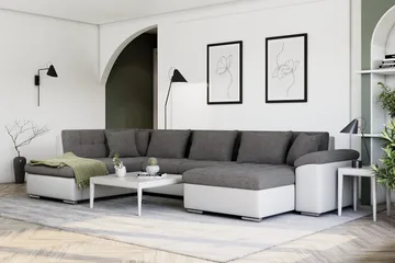 Dynir Hörnbäddsoffa Divan med Förvaring Höger - Vit/Ljusgrå - Möbler - Soffa - Bäddsoffa