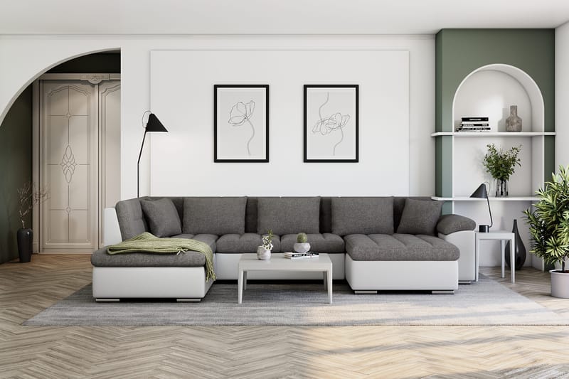 Dynir Hörnbäddsoffa Divan med Förvaring Höger - Vit/Ljusgrå - Möbler - Soffa - Bäddsoffa