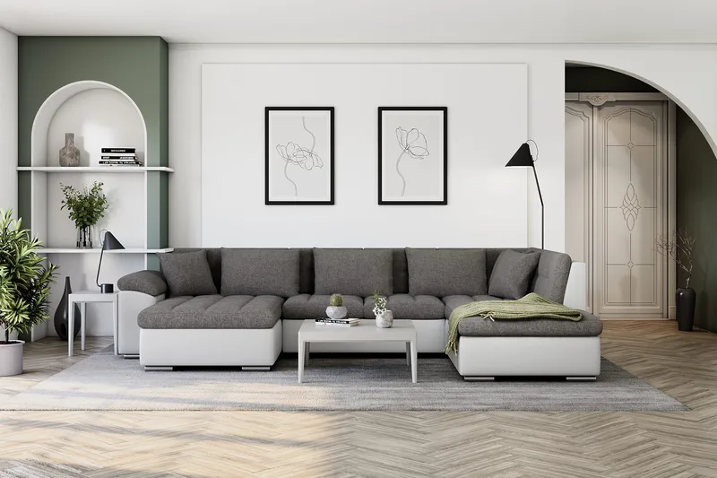 Dynir Hörnbäddsoffa Divan med Förvaring Vänster - Ljusgrå/Vit - Möbler - Soffa - Bäddsoffa