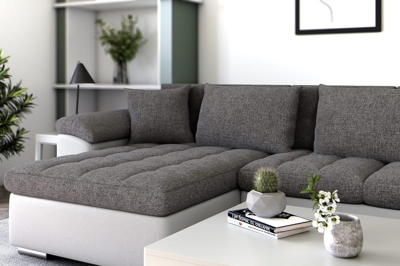Dynir Hörnbäddsoffa Divan med Förvaring Vänster - Ljusgrå/Vit - Möbler - Soffa - Bäddsoffa