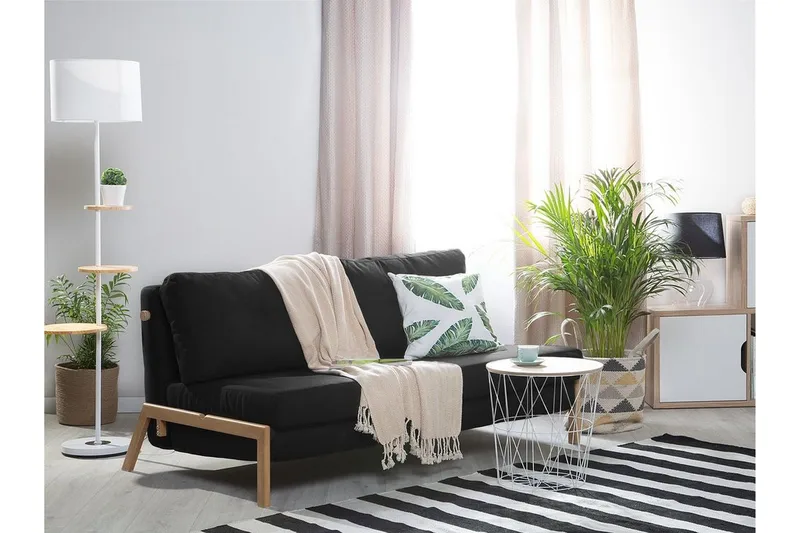 Edland 2-sits Rektangulär Bäddsoffa Fällbar 152 cm i Tyg med Träben - Svart - Möbler - Soffa - Bäddsoffa