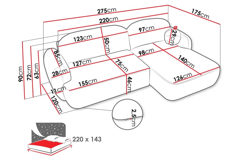 Efrem Bäddsoffa med Divan 3-sits i Bouclé - Brun - Möbler - Soffa - Bäddsoffa