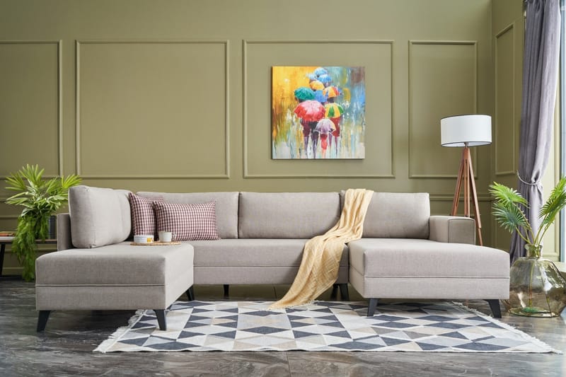 Efsunlu U-bäddsoffa - Krämvit/Svart - Möbler - Soffa - Bäddsoffa