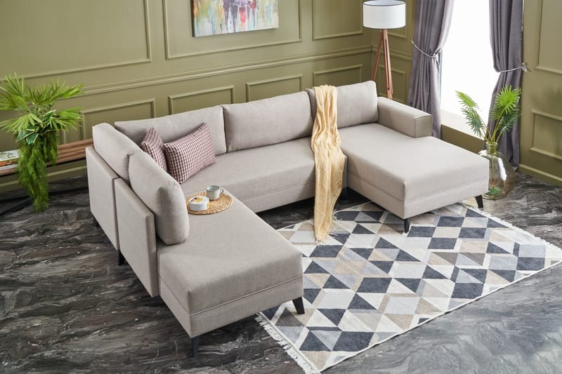 Efsunlu U-bäddsoffa - Krämvit/Svart - Möbler - Soffa - Bäddsoffa