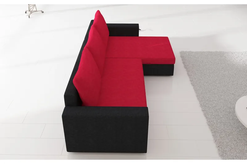 Eguino 3-sits Höger Hörnbäddsoffa i Tyg med Konstläderunderrede - Grå|Vit - Möbler - Soffa - Bäddsoffa