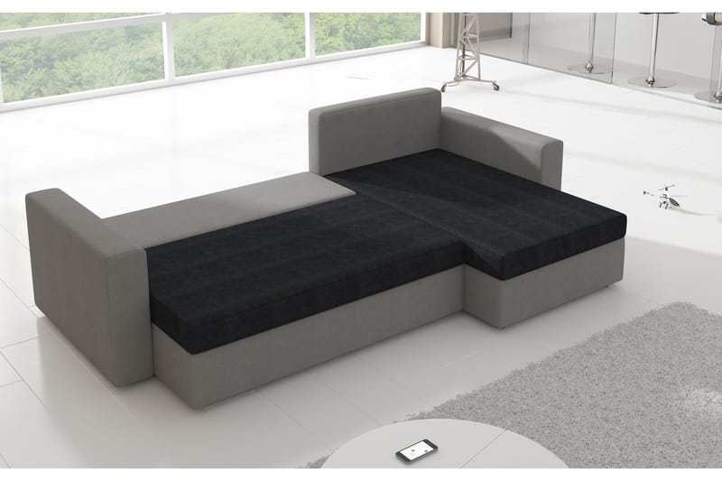 Eguino 3-sits Höger Hörnbäddsoffa i Tyg med Konstläderunderrede - Ljusgrå Melerad - Möbler - Soffa - Bäddsoffa