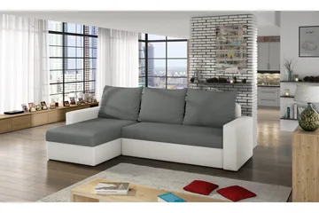 Eguino 3-sits Vänster Hörnbäddsoffa 125x195 cm med Förvaring i Tyg - Mellangrå - Möbler - Soffa - Bäddsoffa