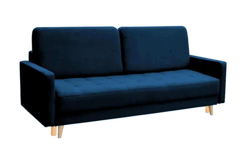 Eirado Rektangulär Längsbäddad Bäddsoffa 140x194 cm med Förvaring i Sammet, Blå
