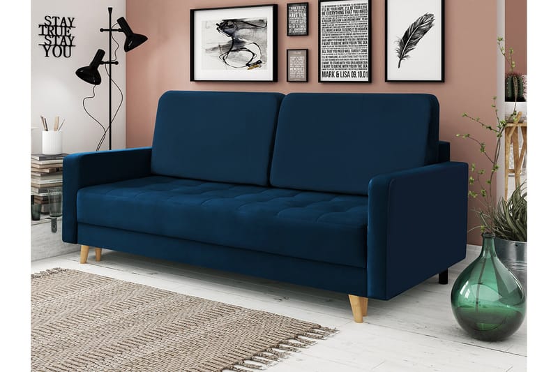 Eirado Rektangulär Längsbäddad Bäddsoffa 140x194 cm med Förvaring i Sammet - Blå - Möbler - Soffa - Bäddsoffa