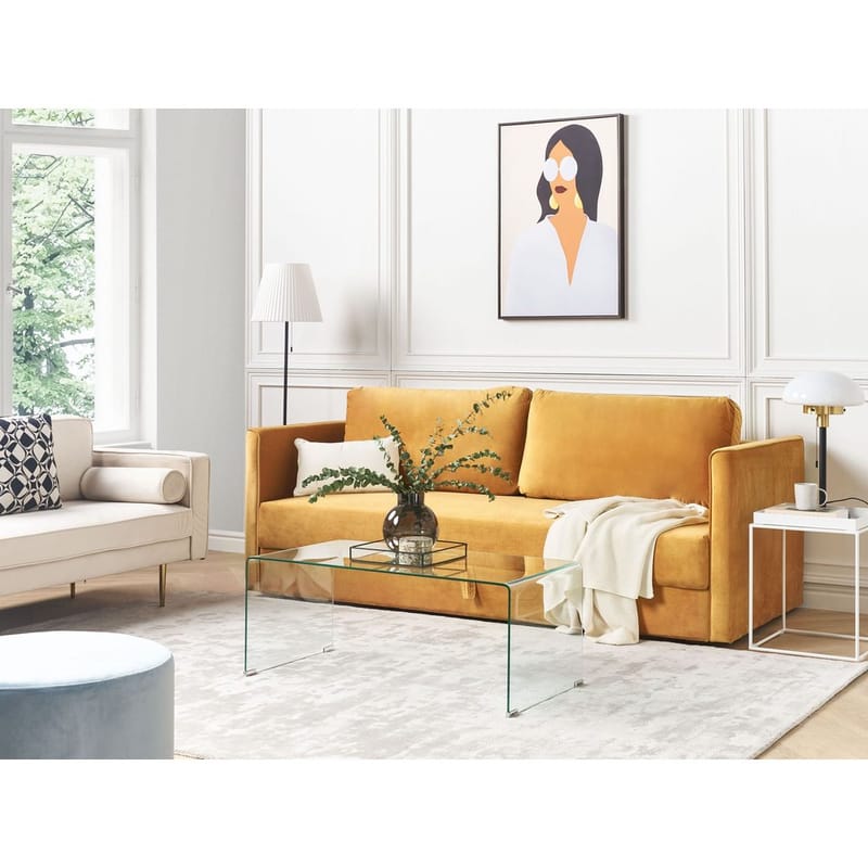Eksjo 3-sits Utdragbar Bäddsoffa 146x203 cm med Förvaring i Sammet - Gul - Möbler - Soffa - Bäddsoffa