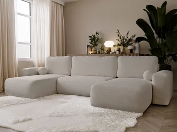 Elvior 5-sits U-formad bäddsoffa med dubbeldivan - beige - Möbler - Soffa - Bäddsoffa