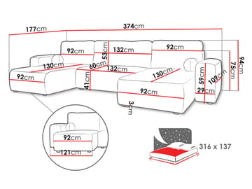 Elvior 5-sits U-formad bäddsoffa med dubbeldivan - grå - Möbler - Soffa - Bäddsoffa