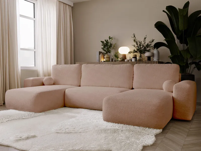 Elvior 5-sits U-formad bäddsoffa med dubbeldivan - rosa - Möbler - Soffa - Bäddsoffa