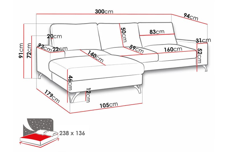 Emet Bäddsoffa med Divan 3-sits - Grå - Möbler - Soffa - Bäddsoffa