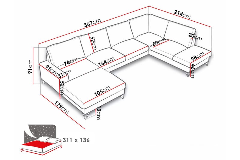 Emet Bäddsoffa med Divan och Schäslong 5-sits - Gul - Möbler - Soffa - Bäddsoffa