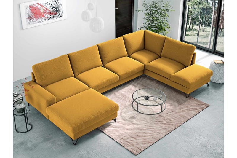 Emet Bäddsoffa med Divan och Schäslong 5-sits - Gul - Möbler - Soffa - Bäddsoffa