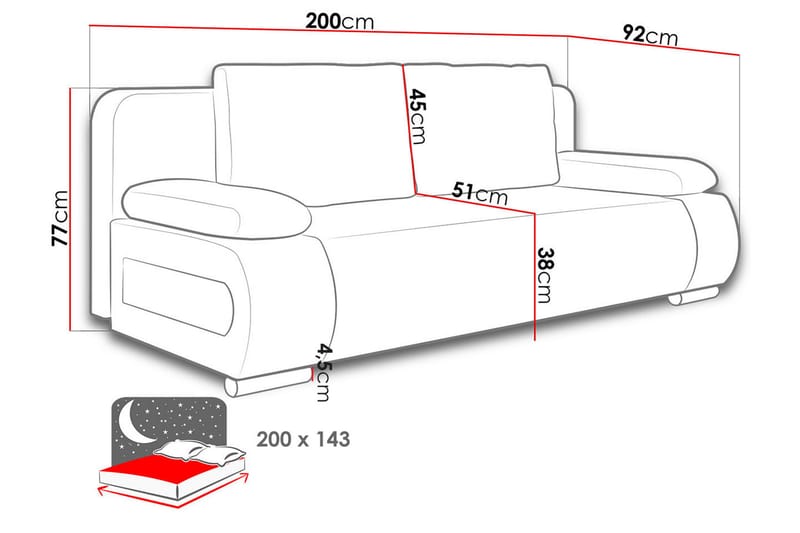 Emma Bäddsoffa 200x94x76 cm - Grå - Möbler - Soffa - Bäddsoffa