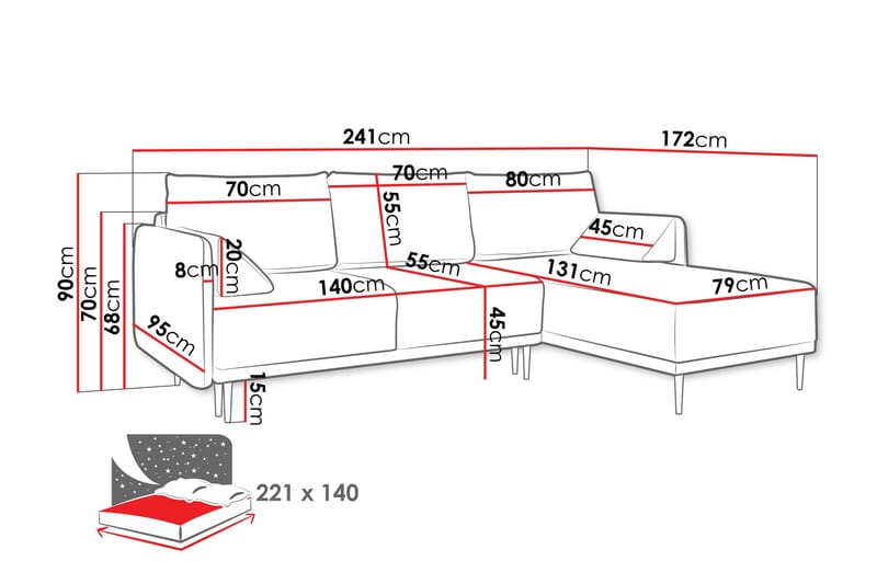 Enaya Bäddsoffa m. Divan 3-sits - Grå - Möbler - Soffa - Bäddsoffa