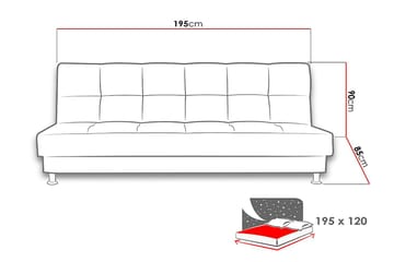 Enduro 3-sits Rektangulär Bäddsoffa 120x195 cm med Förvaring i Tyg - Grå - Möbler - Soffa - Bäddsoffa