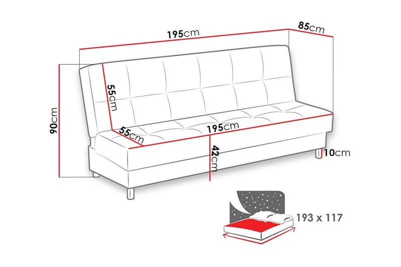 Enduro Bäddsoffa 195x85x90 cm - Röd - Möbler - Soffa - Bäddsoffa