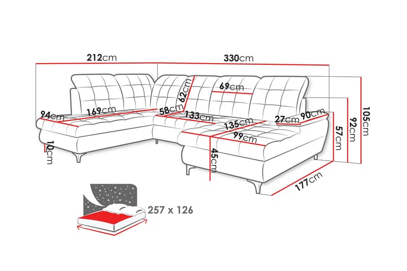 Enzo Bäddsoffa med Divan och Schäslong 4-sits - Beige - Möbler - Soffa - Bäddsoffa