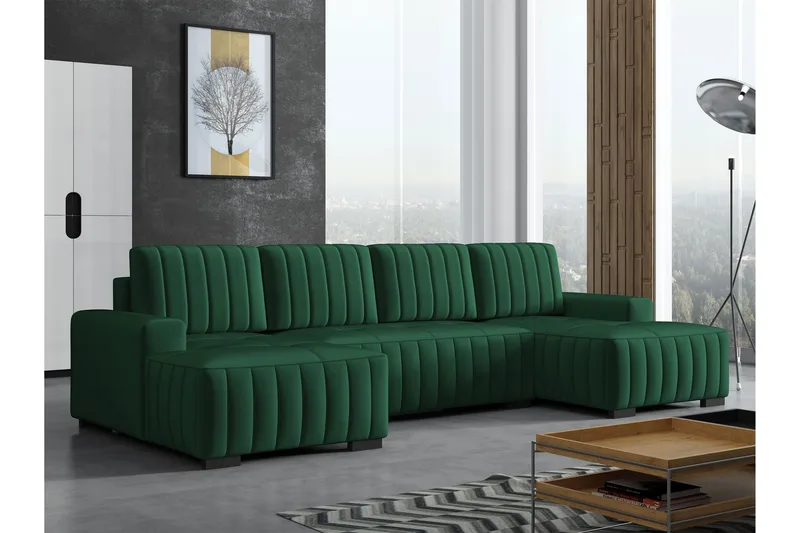 Esher Bäddsoffa Dubbeldivan 4-sits i Plysch - Grön - Möbler - Soffa - Bäddsoffa