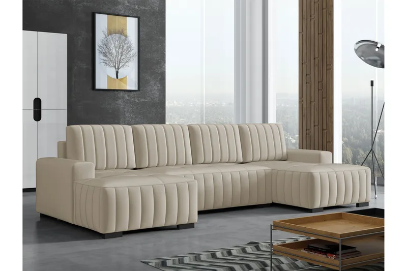 Esher Bäddsoffa Dubbeldivan 4-sits i Plysch - Beige - Möbler - Soffa - Bäddsoffa