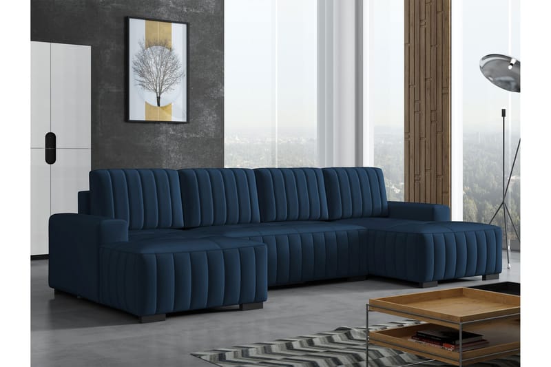 Esher Bäddsoffa Dubbeldivan 4-sits i Plysch - Marinblå - Möbler - Soffa - Bäddsoffa