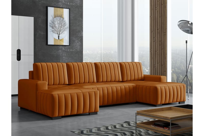 Esher Bäddsoffa Dubbeldivan 4-sits i Plysch - Orange - Möbler - Soffa - Bäddsoffa